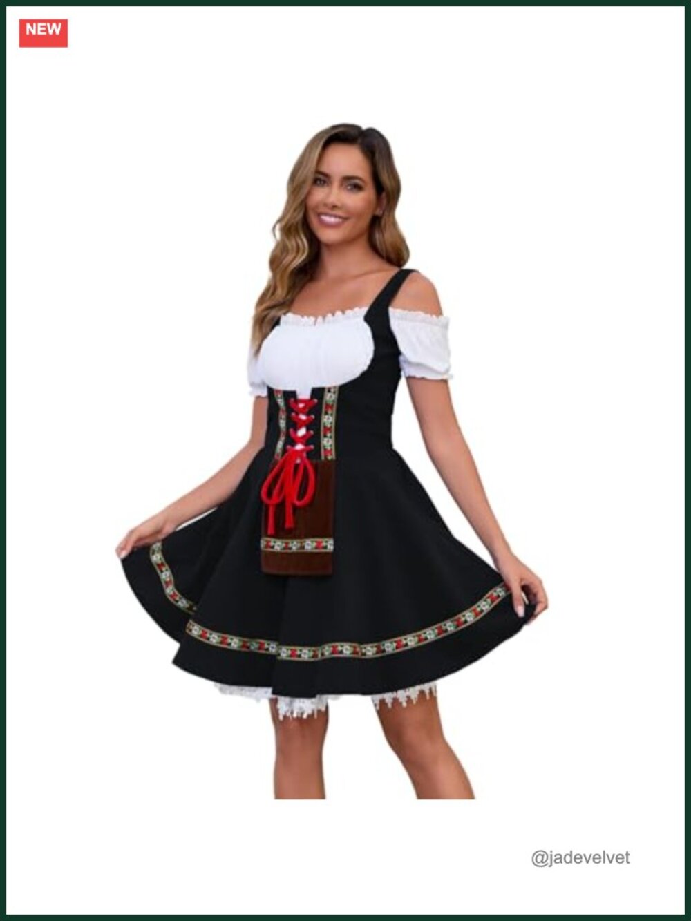 Women's German Dirndl Costume Dress with Apron, Oktoberfest Outfit, Long Sleeve